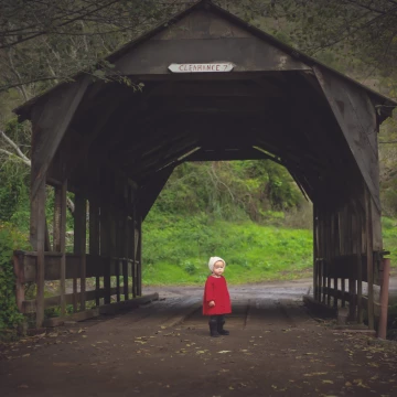 This is my daughter Cambria. We recently visited Santa's Tree farm in Half Moon Bay, CA and they had this perfect bridge! Her brother was running all over the place and in this very moment she was starring at him because he had fallen down and was crying. 