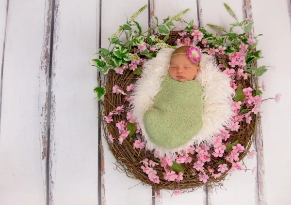 This Sweet Girl was such a Joy in Studio. I had a this vision of a wreath with pink flowers and thought she would be perfect for this shot!! Love the contrast with the green and pink.