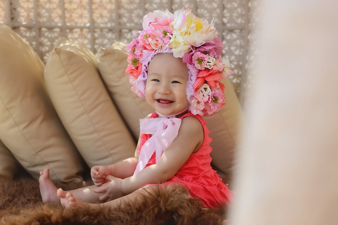 This was Caitlyn's 1st birthday milestone session. Mummy insisted on everything pretty and girly for her special girl. Caitlyn was an absolute sweetheart with all giggles and smiles having adorned such beautiful flowers on her hair. Little girls will always be extra special to our hearts.