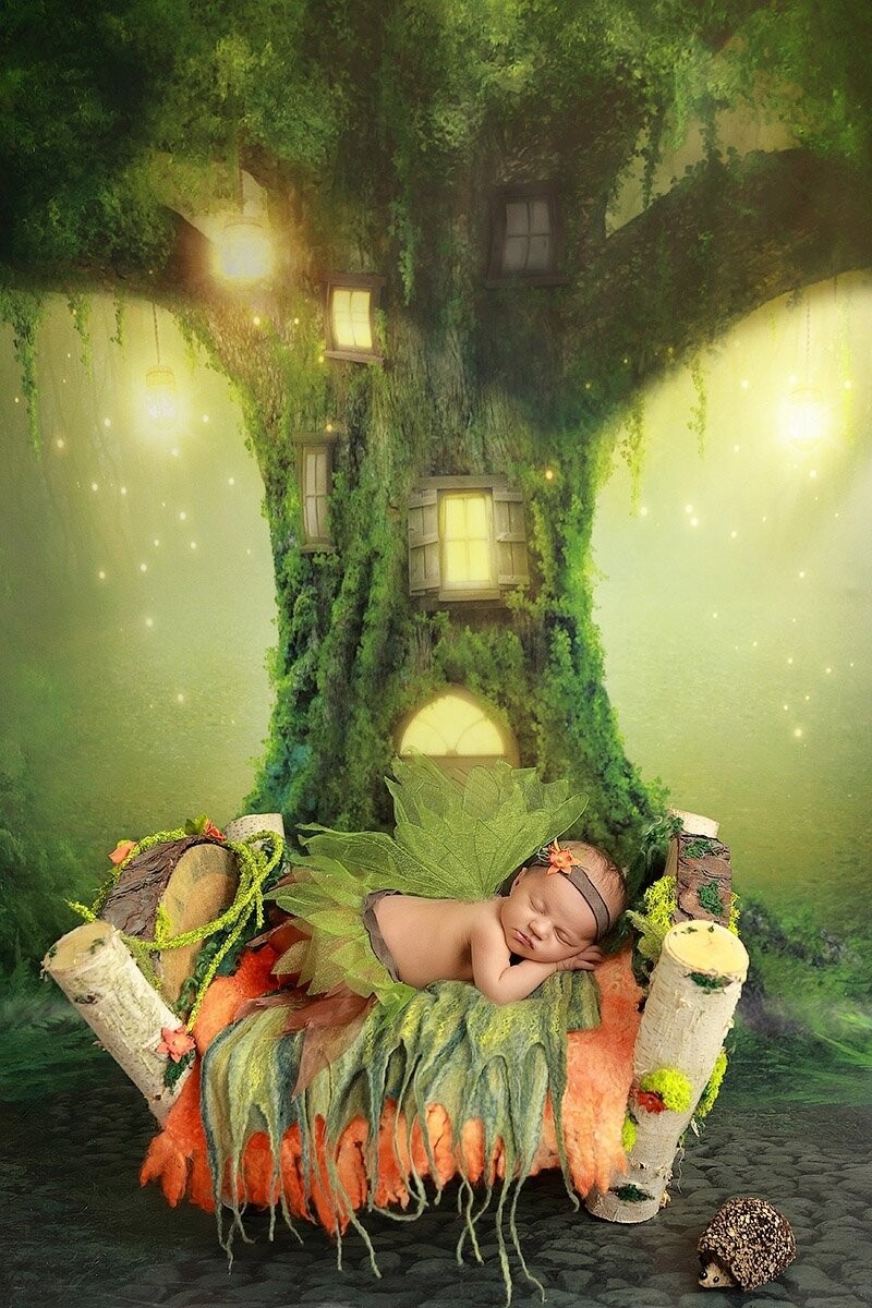 This Little Forest Fairy image was created for a contest named "The Magic World". I wanted everything to seem real, that's why even the wings were made of organza. The contest ended long ago, but the image is still liked by many parents who often choose it for their girls' photo opportunities. In this photo you can see Baby Vika as a little forest fairy.