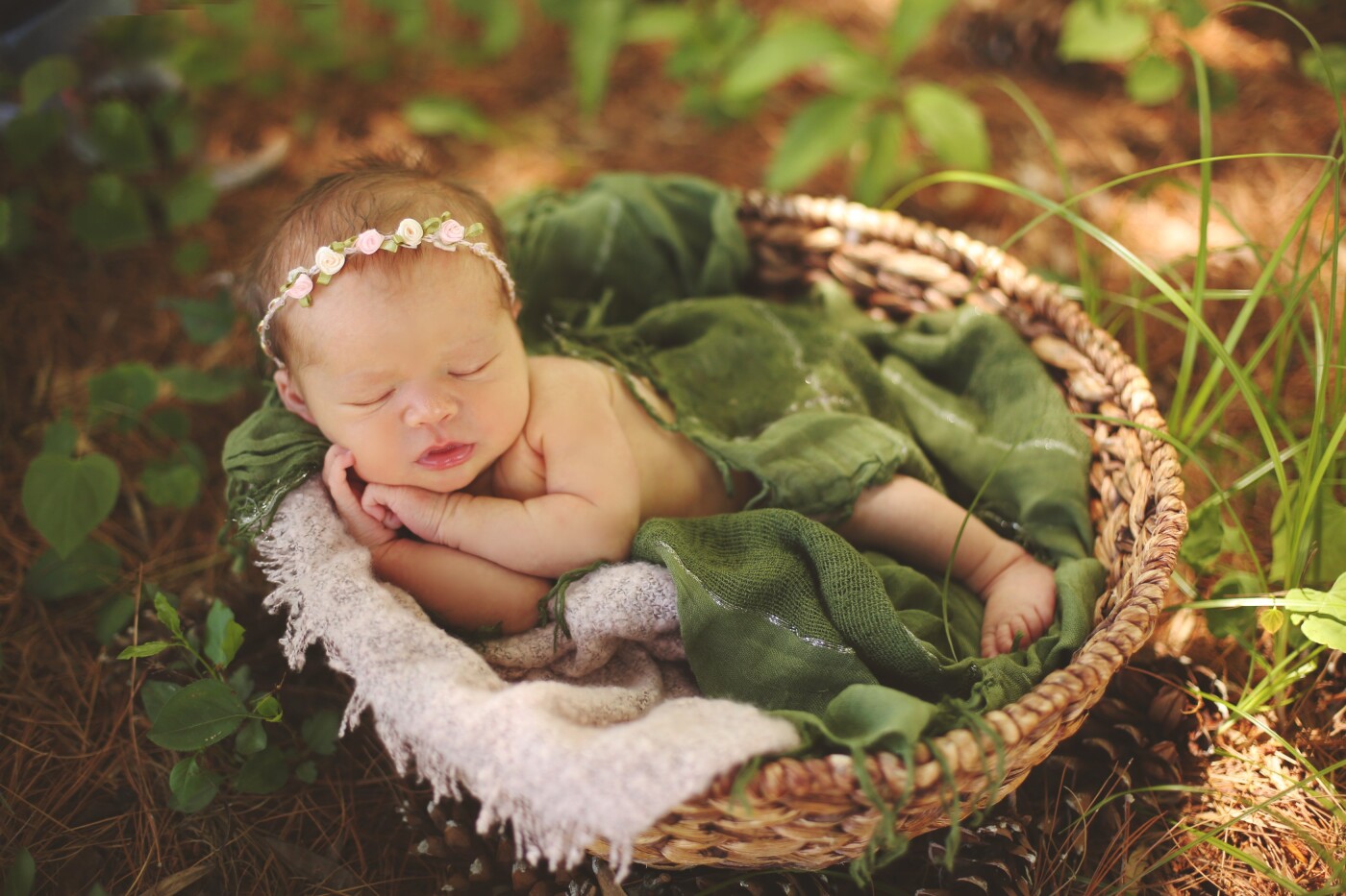 Sweet Sleeping Beauty, Aurora. Mom fell in love w/ this tiny flower crown we had brought along with us to the session made by my assistant and owner of Bits of Love Creations, Mindy Reed. It was a must to take the session outdoors and do something enchanting and more woodland whimsey with it.  Mom couldn't believe this was shot in their backyard when I was showing her images from the back of the camera during the shoot. She was even more thrilled with the final edit. 