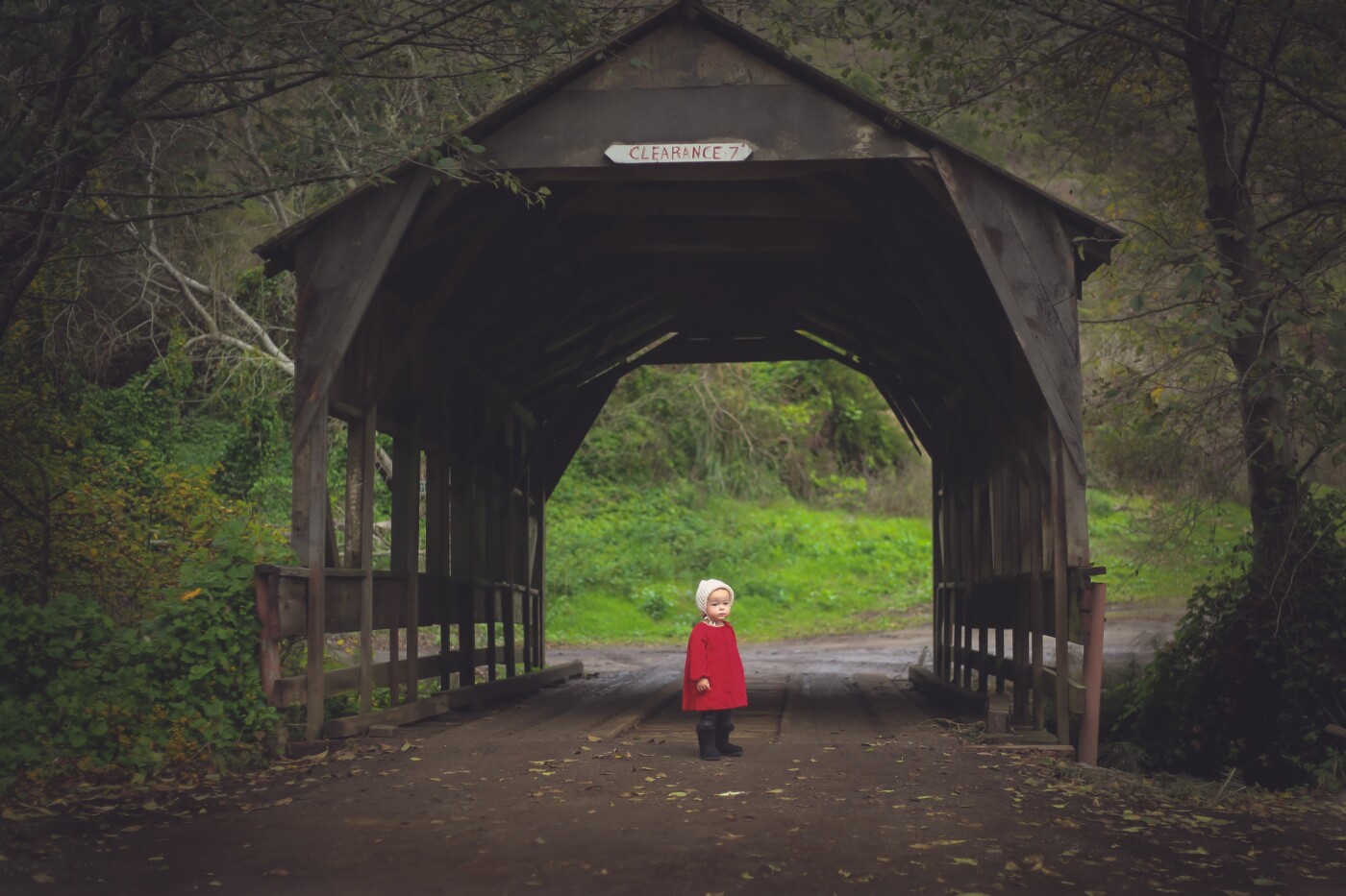 This is my daughter Cambria. We recently visited Santa's Tree farm in Half Moon Bay, CA and they had this perfect bridge! Her brother was running all over the place and in this very moment she was starring at him because he had fallen down and was crying. 
