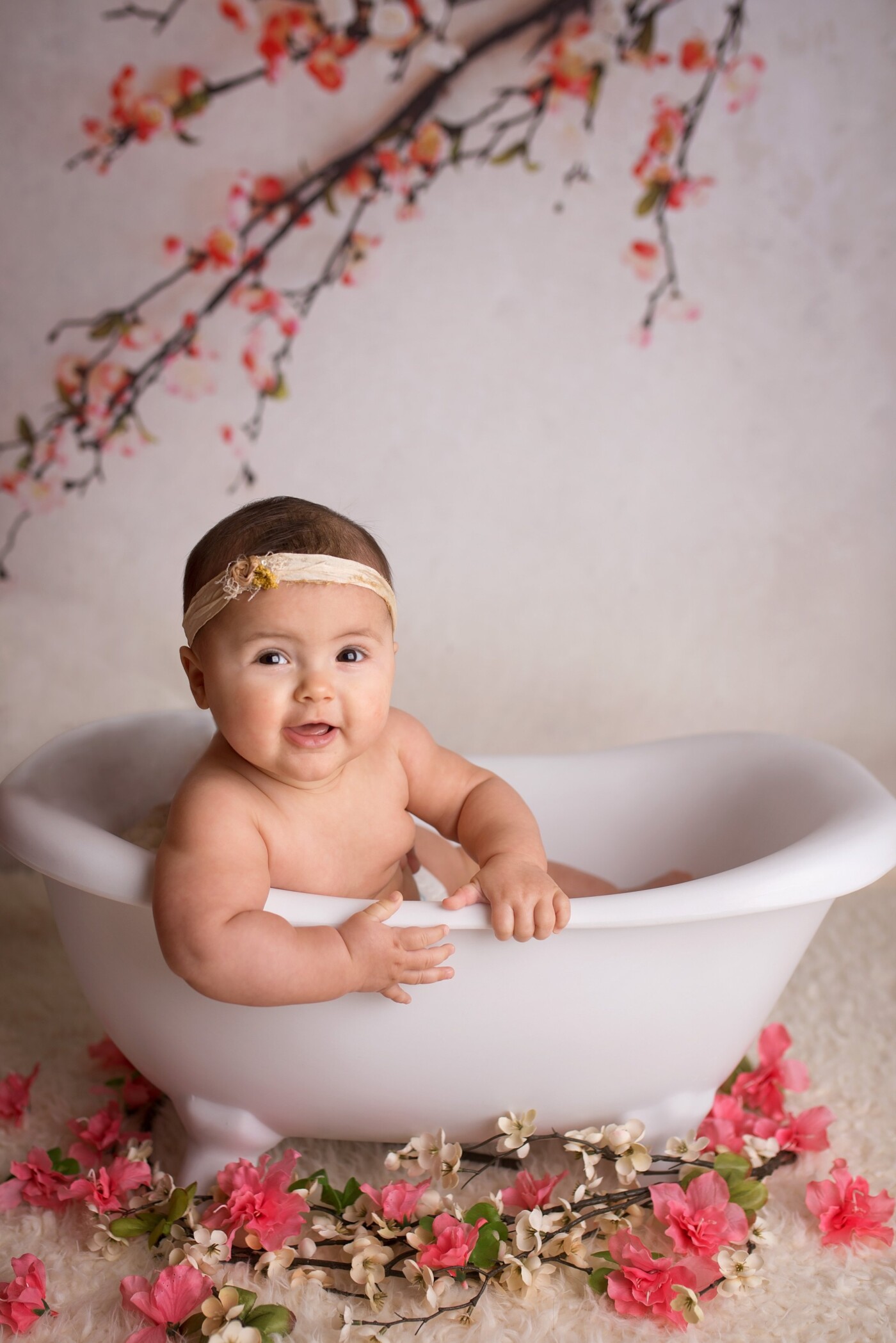 Jayedis is in one of my favorite props to use.  There are a variety of ways to style this little tub.  For little girls, I love the floral arrangement and her parents loved it as well.