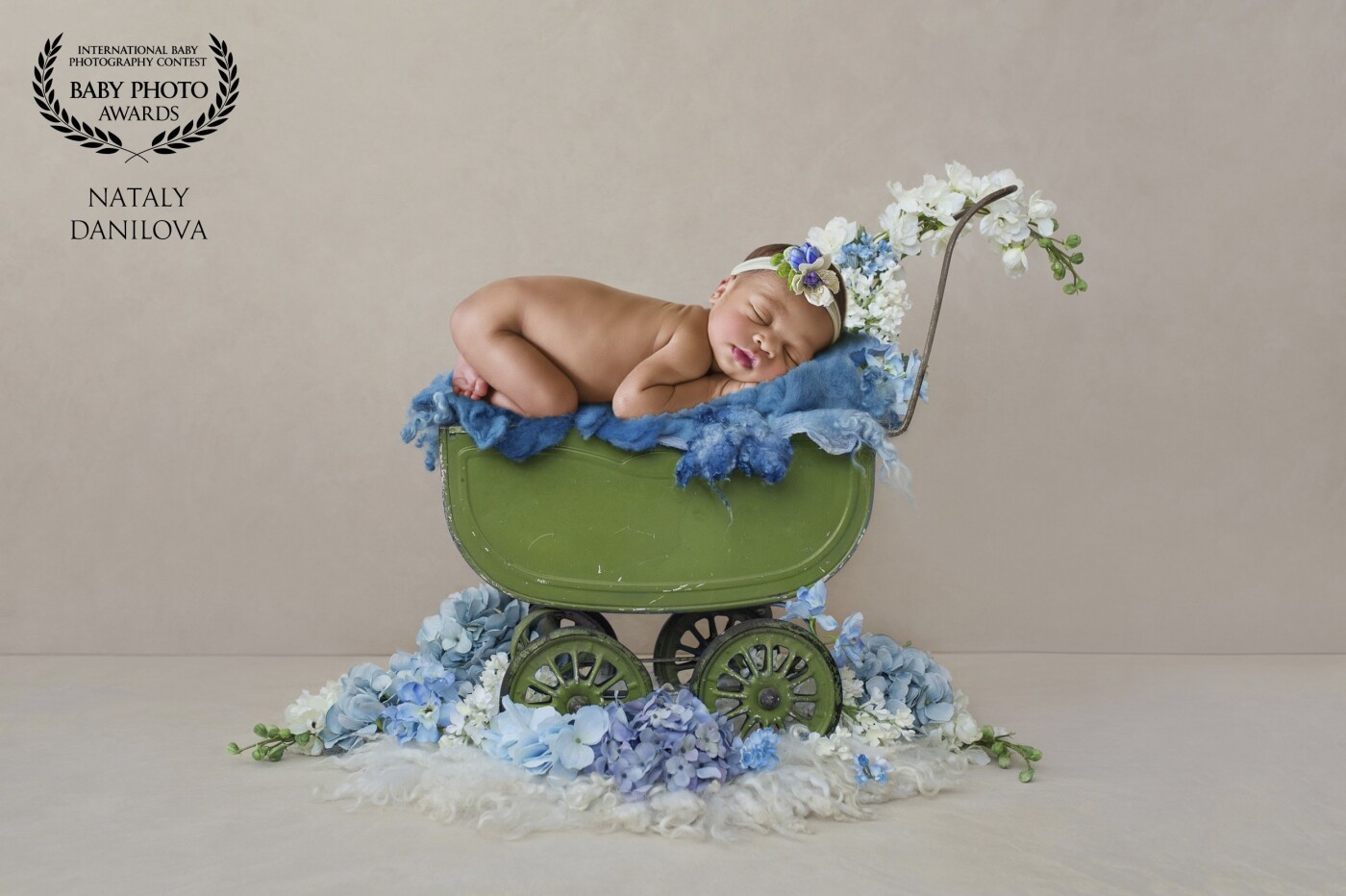 This luxury flower stroller is on the way for a long future life. The baby is already dreaming about her future journey. We are sure this car will be converted in the future into electrical Tesla and she will be driving that car. The angels send the flowers to make the journey long and happy and the colors of the flowers will definitely represent the blue wide sky. Let's joint that baby to dream. 