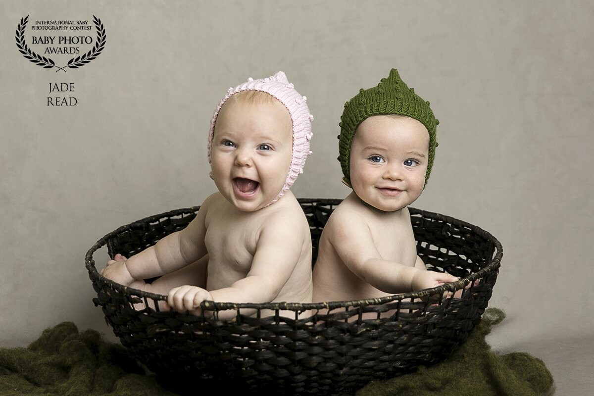 Snugglepot and Cuddlepie sharing a basket together.  And a giggle!  The bobble bonnets inspired me and made me fall in love with the simplistic styling for this session.  <br />
Jade  Xx<br />
www.instagram.com/jadereadphotography