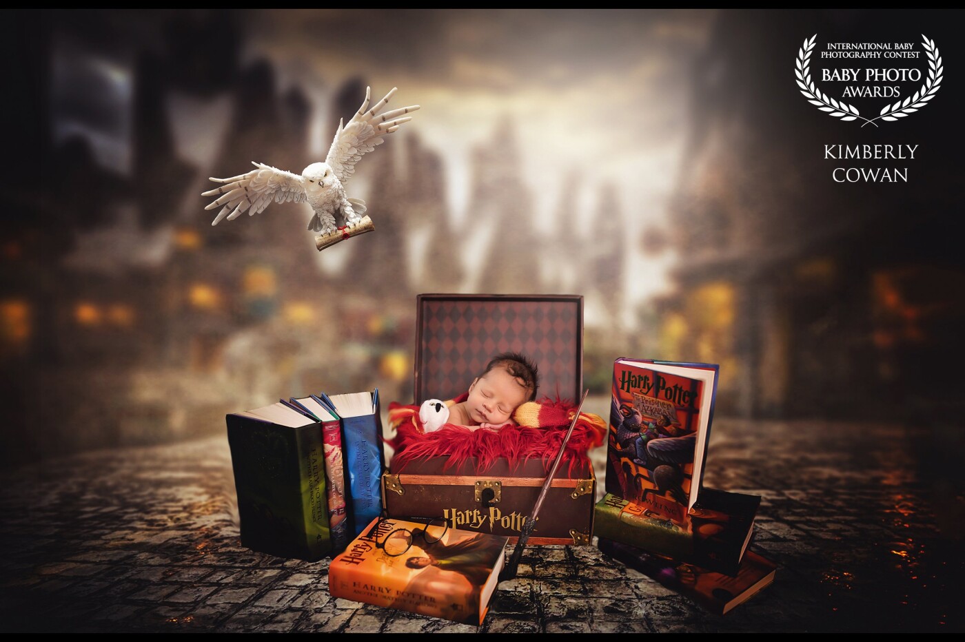 I love when I get the babies who just want to sleep through it all.   Baby Lincoln was a dream to work with.   This is the time of the year when things start to slow down for my studio so I love when I get a little extra free time to create something wonderful and magical for my parents here in West Texas.  Being huge Harry Potter fans, I couldn't resist creating a composite for them to hang and cherish for years to come.  