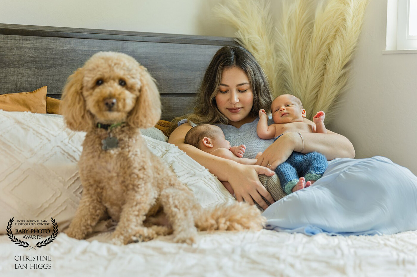This beautiful mother and her dog, Milo, are twice blessed with these precious identical twin boys.