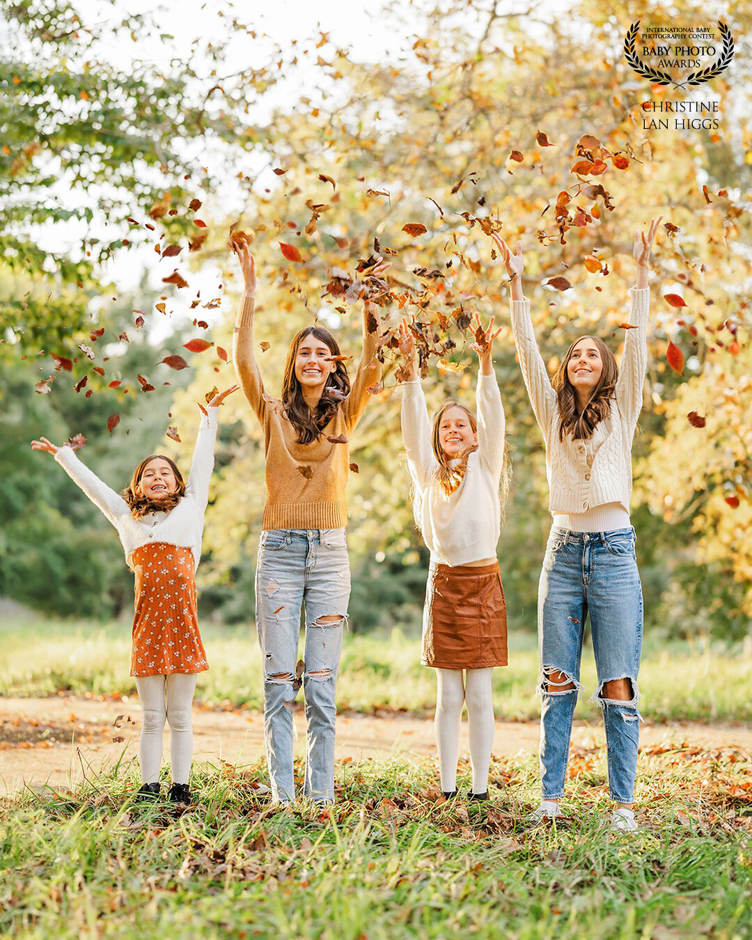 The four siblings, with two being twins, enjoyed a wonderful time playing amid the autumn leaves. The strong bond of sisterhood is truly remarkable, ensuring that these girls will have lifelong built-in best friends.